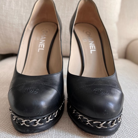 Authentic Chanel Leather Platform Heels 37.5 - Picture 5 of 8
